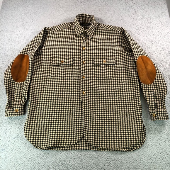 RRL Ralph Lauren Shirt Mens XL Beige Houndstooth Wool Elbow Patch Made In USA - Picture 2 of 15